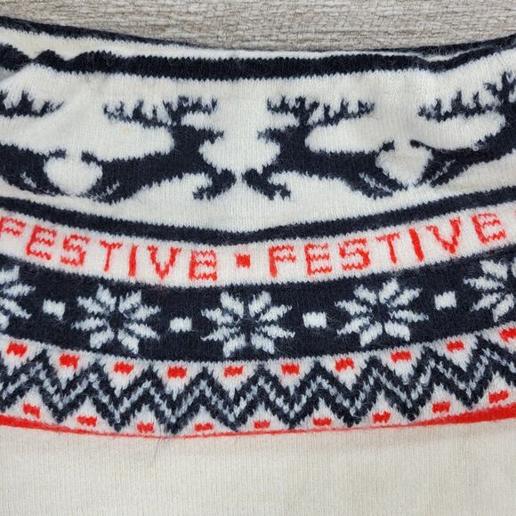 H&M Festive Reindeer Sweater Womens L White Off The Shoulder Holiday Christmas - Picture 3 of 16